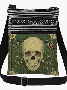 Skull & Butterflies Crossbody Bag in Green and Black